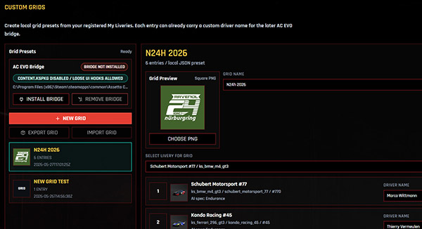 Custom Grids screen