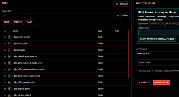 Livery Creator screen