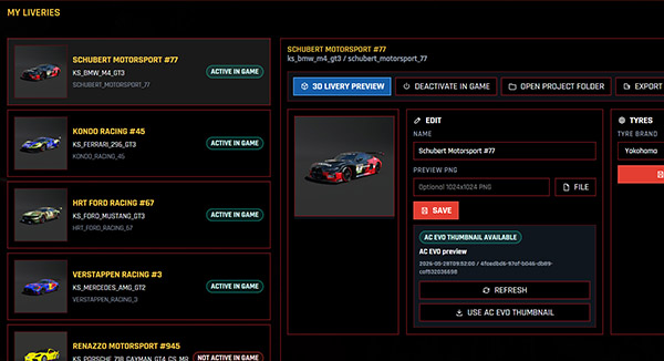 My Liveries screen